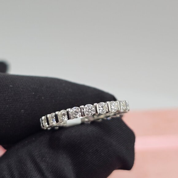 Sterling Silver 925 Rhodium Plated Moissanite Eternity Band 2.75mm Ring - Picture 5 of 12